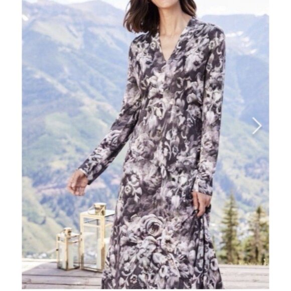 Soft Surroundings Naima Dress M Medium Long Sleeve Maxi Stretch Multi Floral NEW - Picture 9 of 16